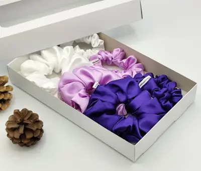 Scrunchies gumičky saténové ve fialové barvě - 6ks