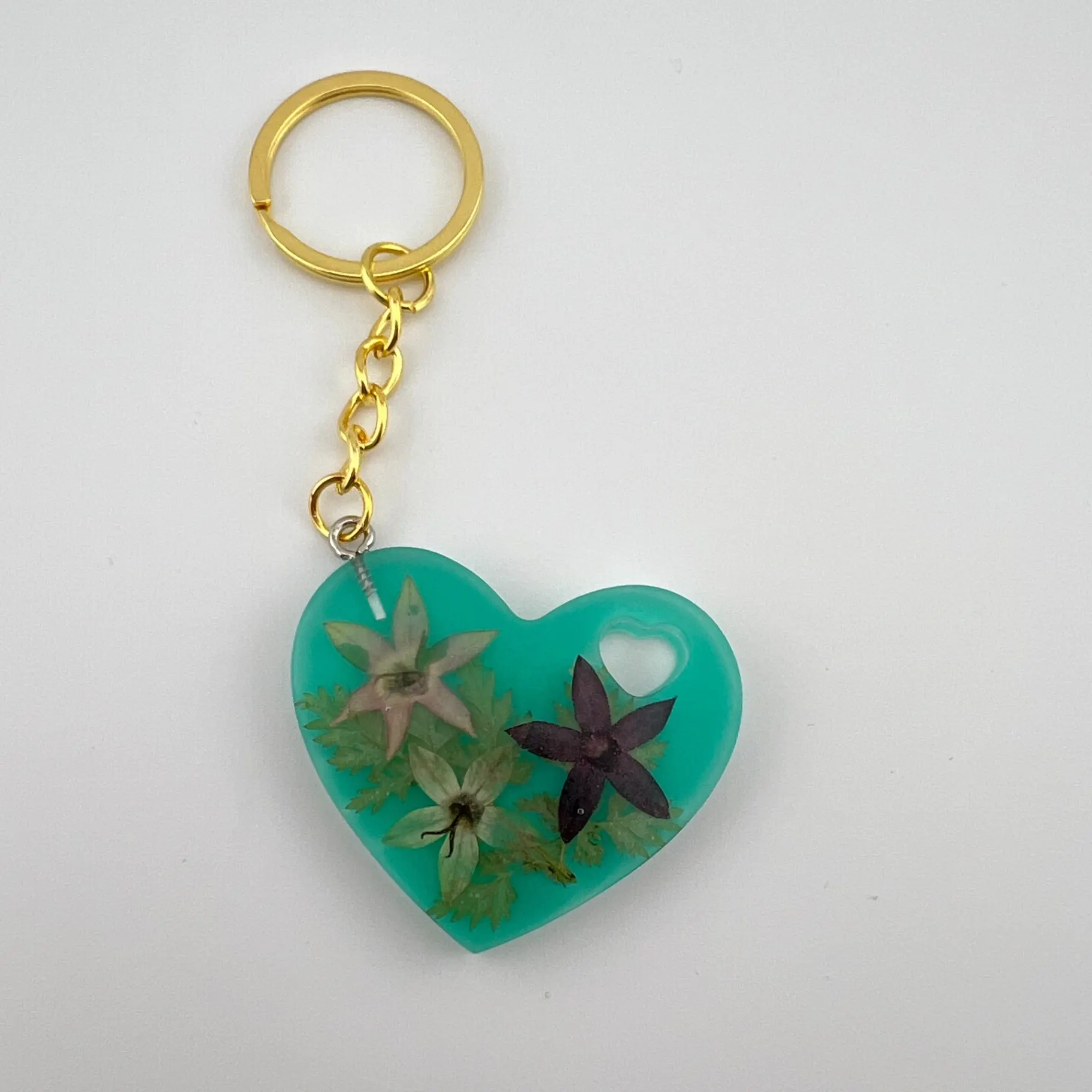 Přívěsek, pryskyřice, srdce, květinky, zelená