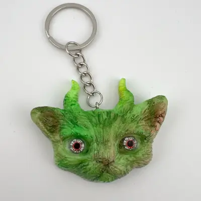 Přívěsek, pryskyřice, kočka, neon, zelená