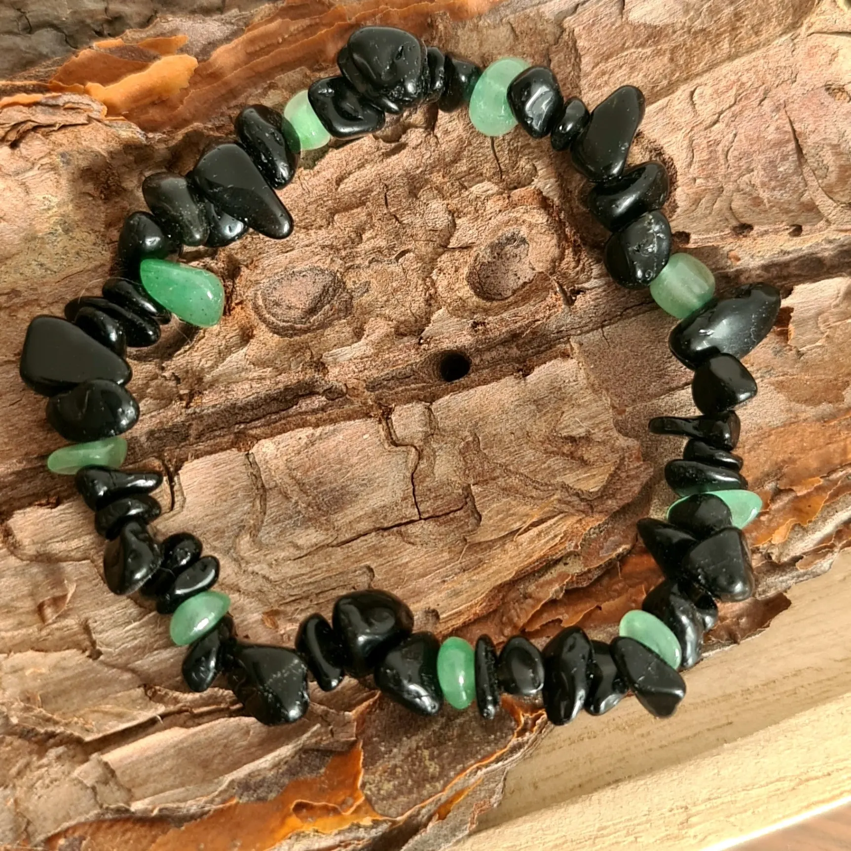 Náramek - zlomky- Avanturín zelený, Černý obsidián
